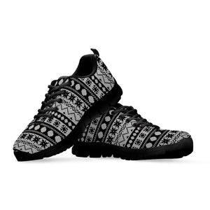 White And Black Knitted Pattern Print Black Running Shoes