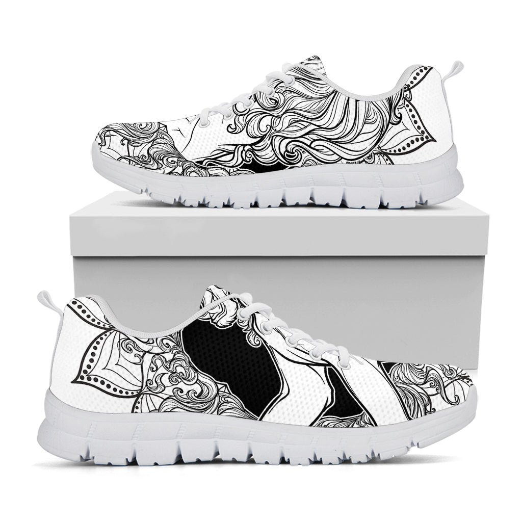 White And Black Leo Sign Print White Running Shoes