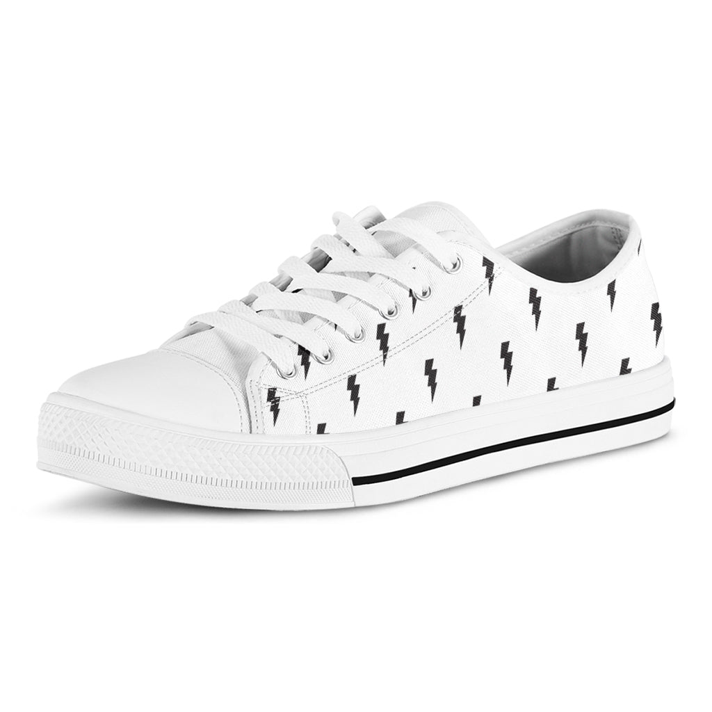White And Black Lightning Pattern Print White Low Top Sneakers
