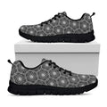 White And Black Lotus Pattern Print Black Running Shoes