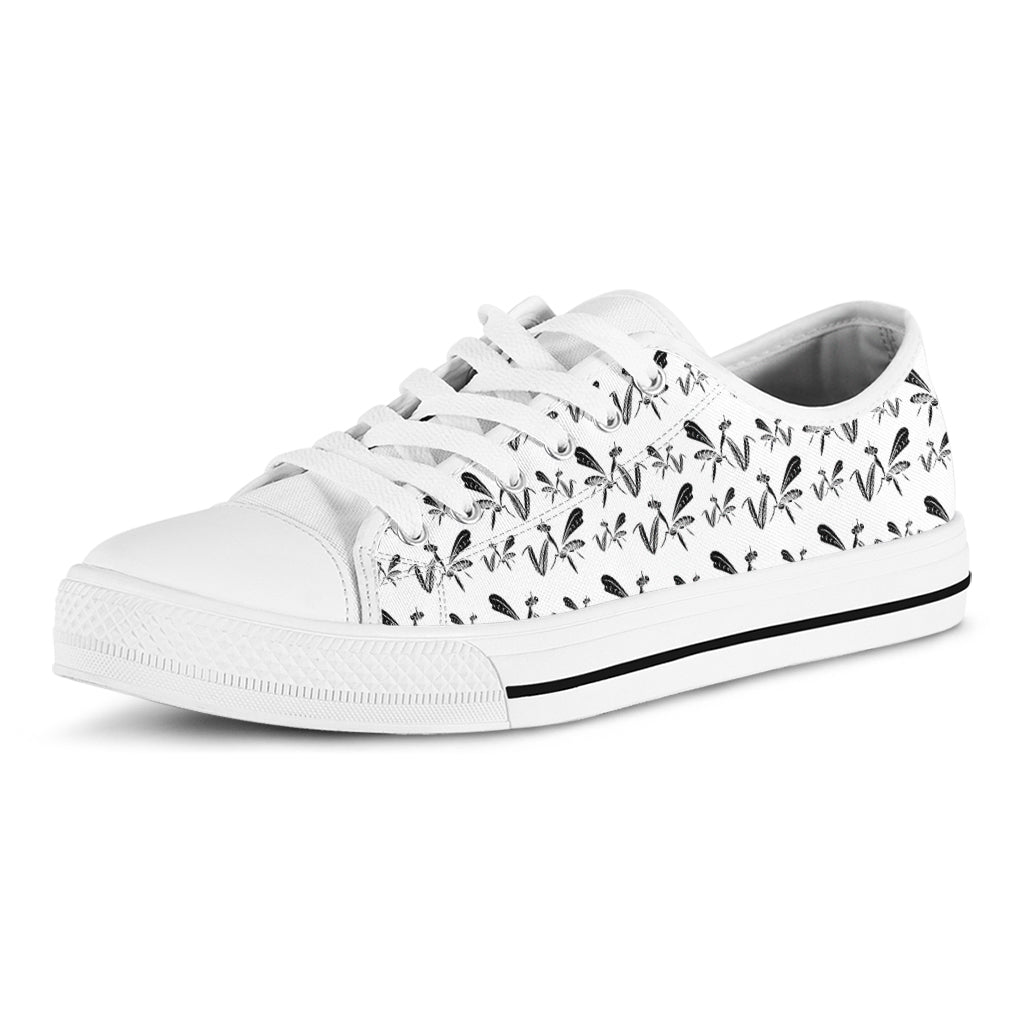 White And Black Mantis Pattern Print White Low Top Sneakers