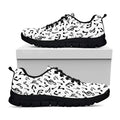 White And Black Music Note Pattern Print Black Running Shoes