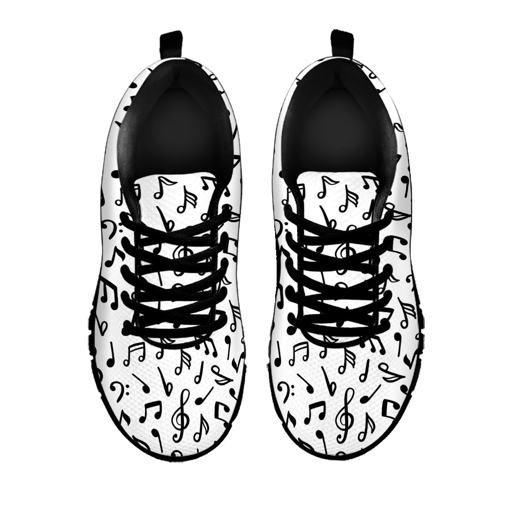 White And Black Music Note Pattern Print Black Running Shoes