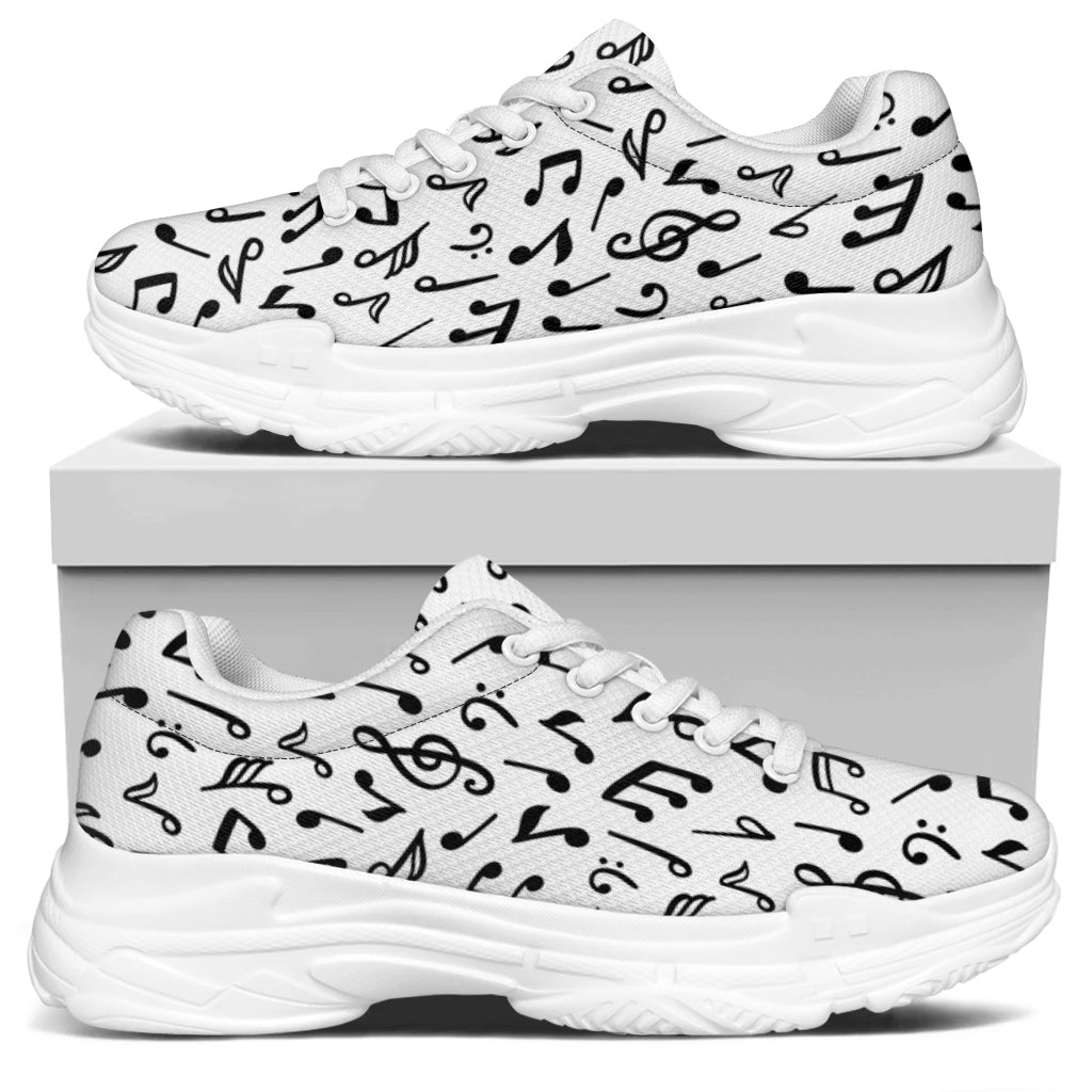 White And Black Music Note Pattern Print White Chunky Shoes