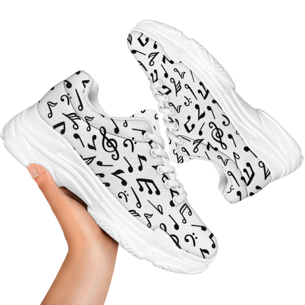 White And Black Music Note Pattern Print White Chunky Shoes