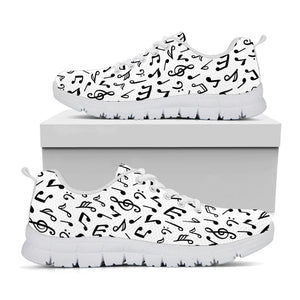 White And Black Music Note Pattern Print White Running Shoes