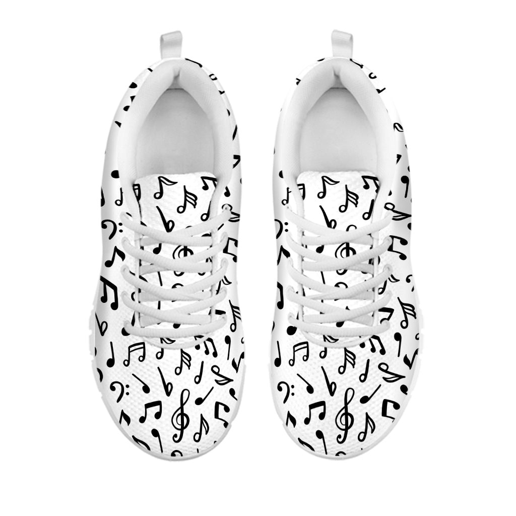 White And Black Music Note Pattern Print White Running Shoes
