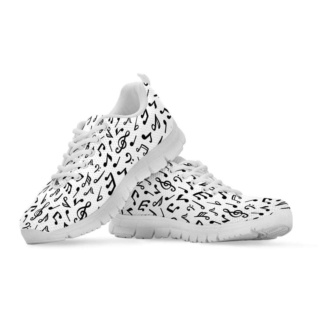 White And Black Music Note Pattern Print White Running Shoes
