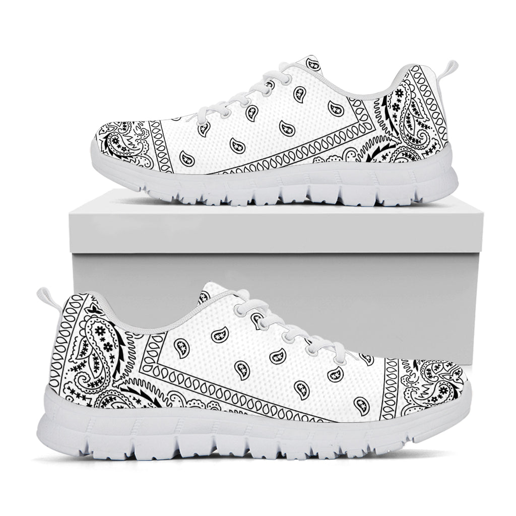 White And Black Paisley Bandana Print White Running Shoes