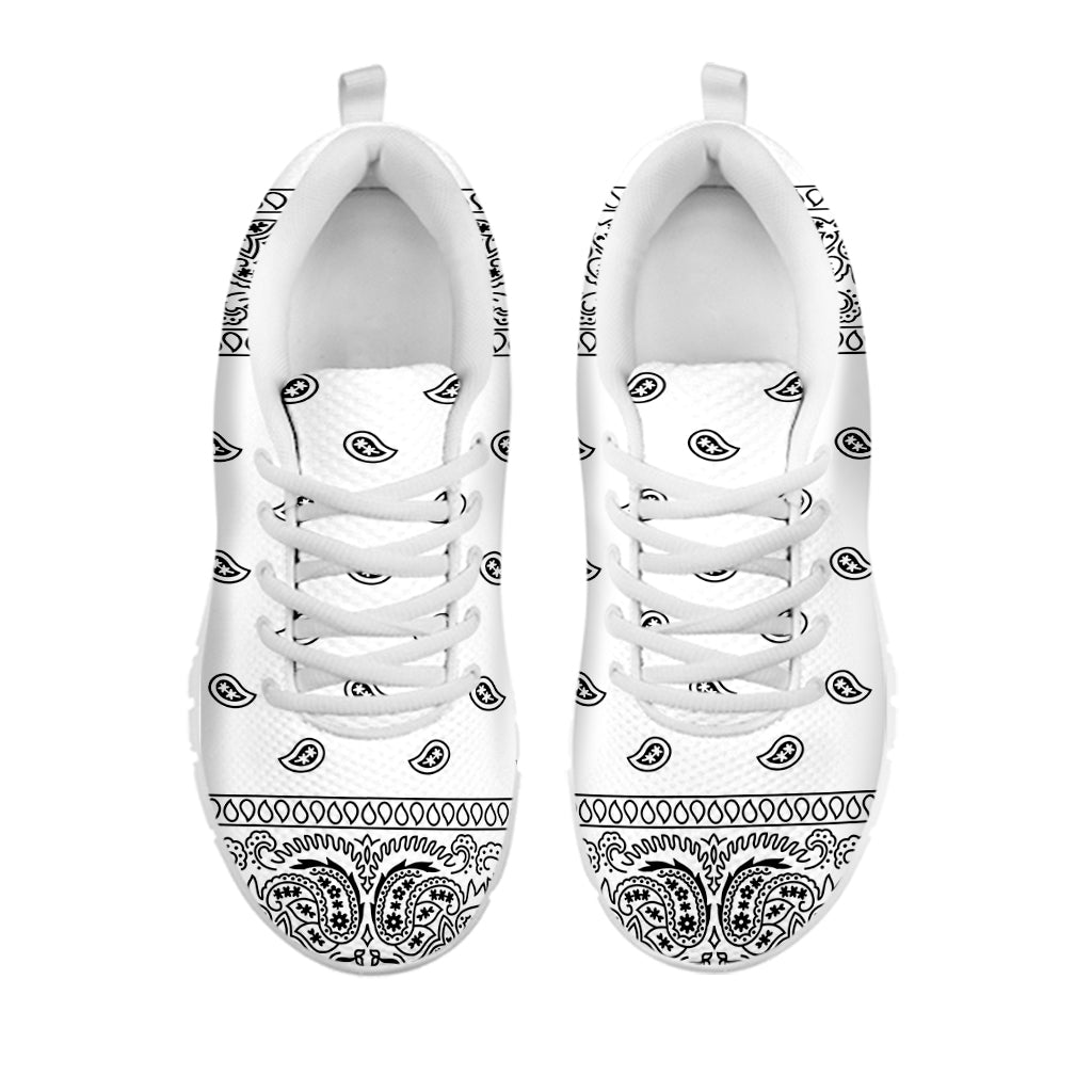 White And Black Paisley Bandana Print White Running Shoes