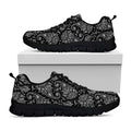 White And Black Paisley Pattern Print Black Running Shoes