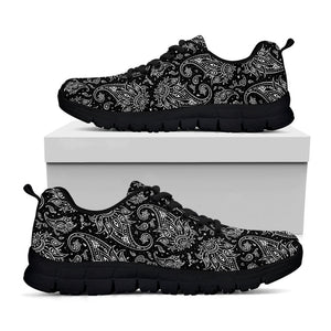 White And Black Paisley Pattern Print Black Running Shoes