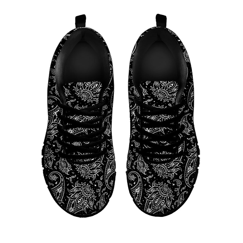 White And Black Paisley Pattern Print Black Running Shoes