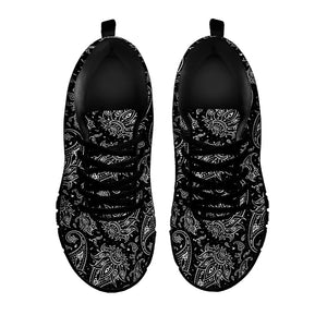 White And Black Paisley Pattern Print Black Running Shoes
