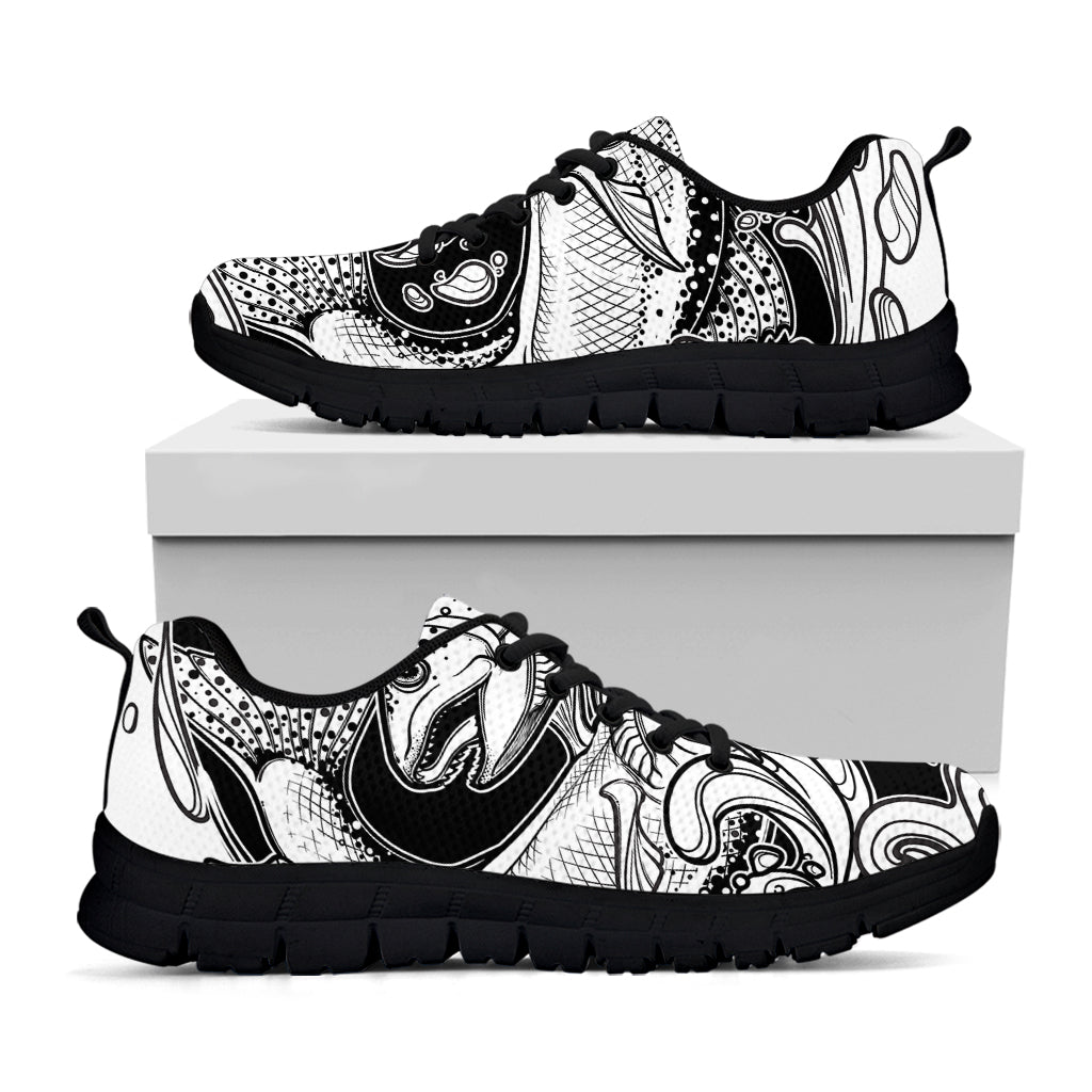 White And Black Pisces Sign Print Black Running Shoes