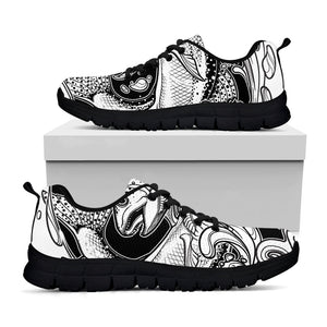 White And Black Pisces Sign Print Black Running Shoes