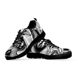 White And Black Pisces Sign Print Black Running Shoes