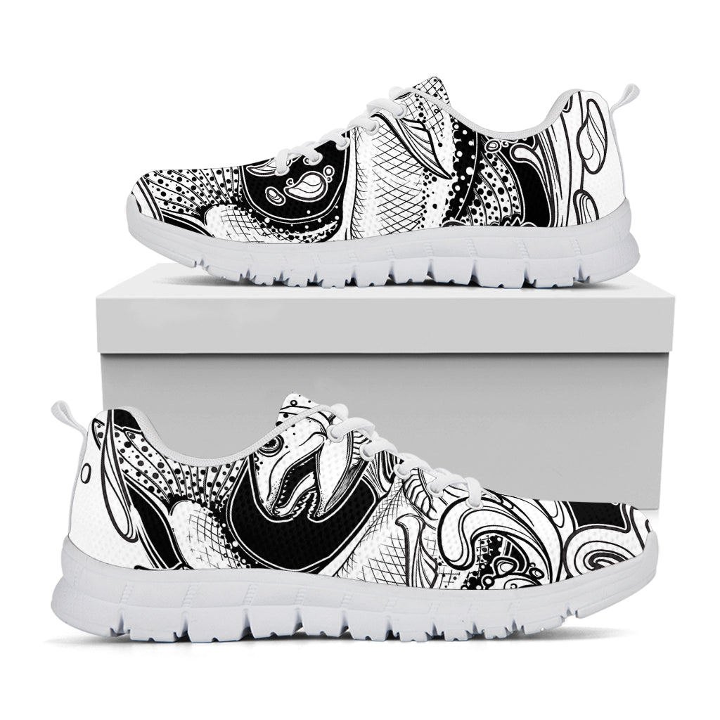 White And Black Pisces Sign Print White Running Shoes