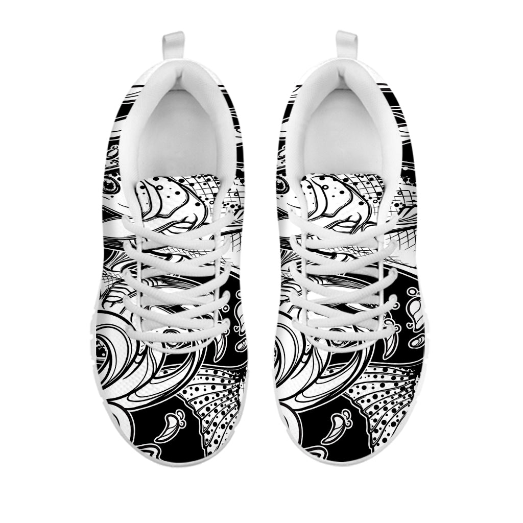 White And Black Pisces Sign Print White Running Shoes