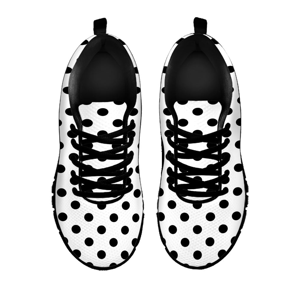White And Black Polka Dot Pattern Print Black Running Shoes