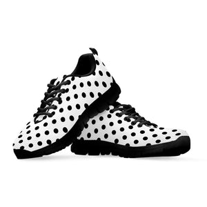 White And Black Polka Dot Pattern Print Black Running Shoes