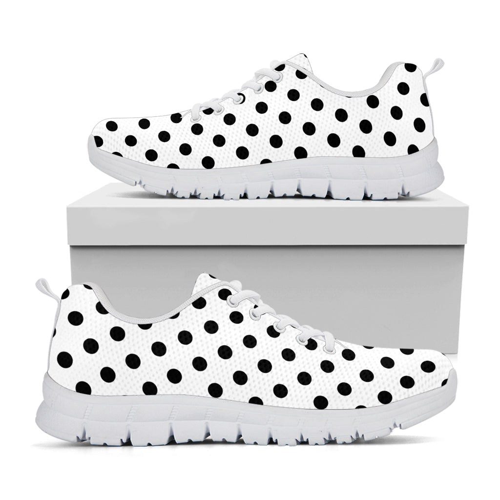 White And Black Polka Dot Pattern Print White Running Shoes