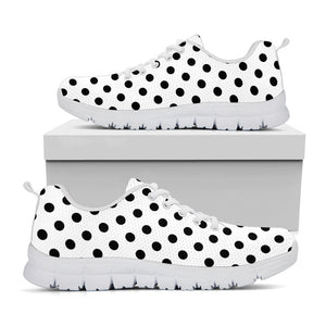 White And Black Polka Dot Pattern Print White Running Shoes