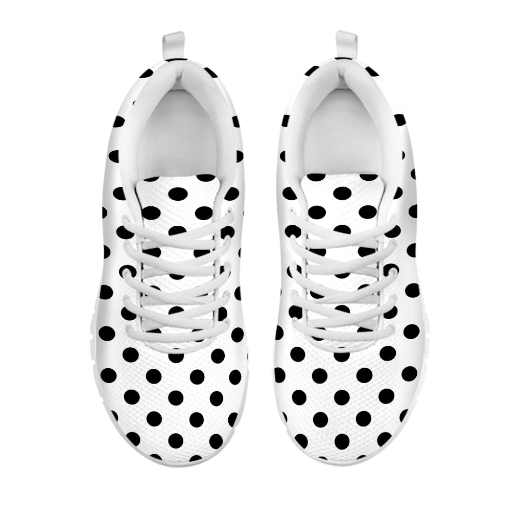 White And Black Polka Dot Pattern Print White Running Shoes