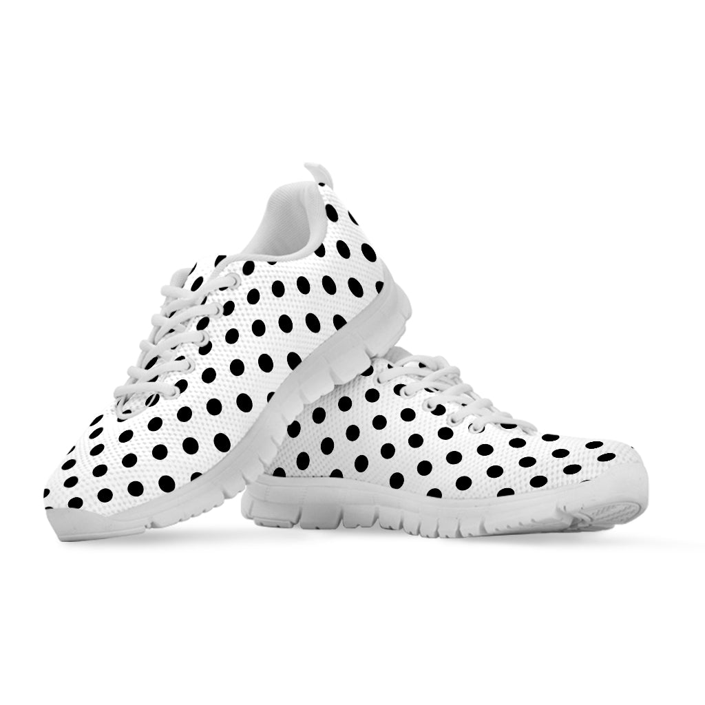 White And Black Polka Dot Pattern Print White Running Shoes