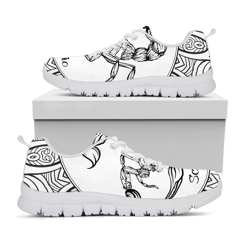 White And Black Scorpio Sign Print White Running Shoes