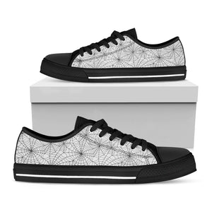 White And Black Spider Web Pattern Print Black Low Top Sneakers