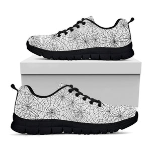 White And Black Spider Web Pattern Print Black Running Shoes