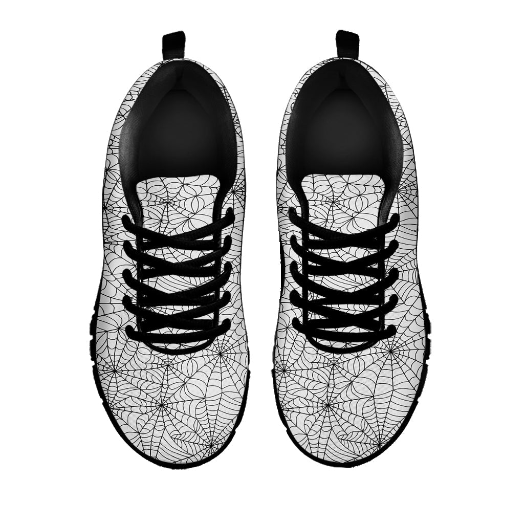 White And Black Spider Web Pattern Print Black Running Shoes