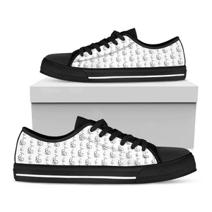 White And Black Stethoscope Print Black Low Top Sneakers
