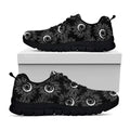 White And Black Sunflower Pattern Print Black Running Shoes