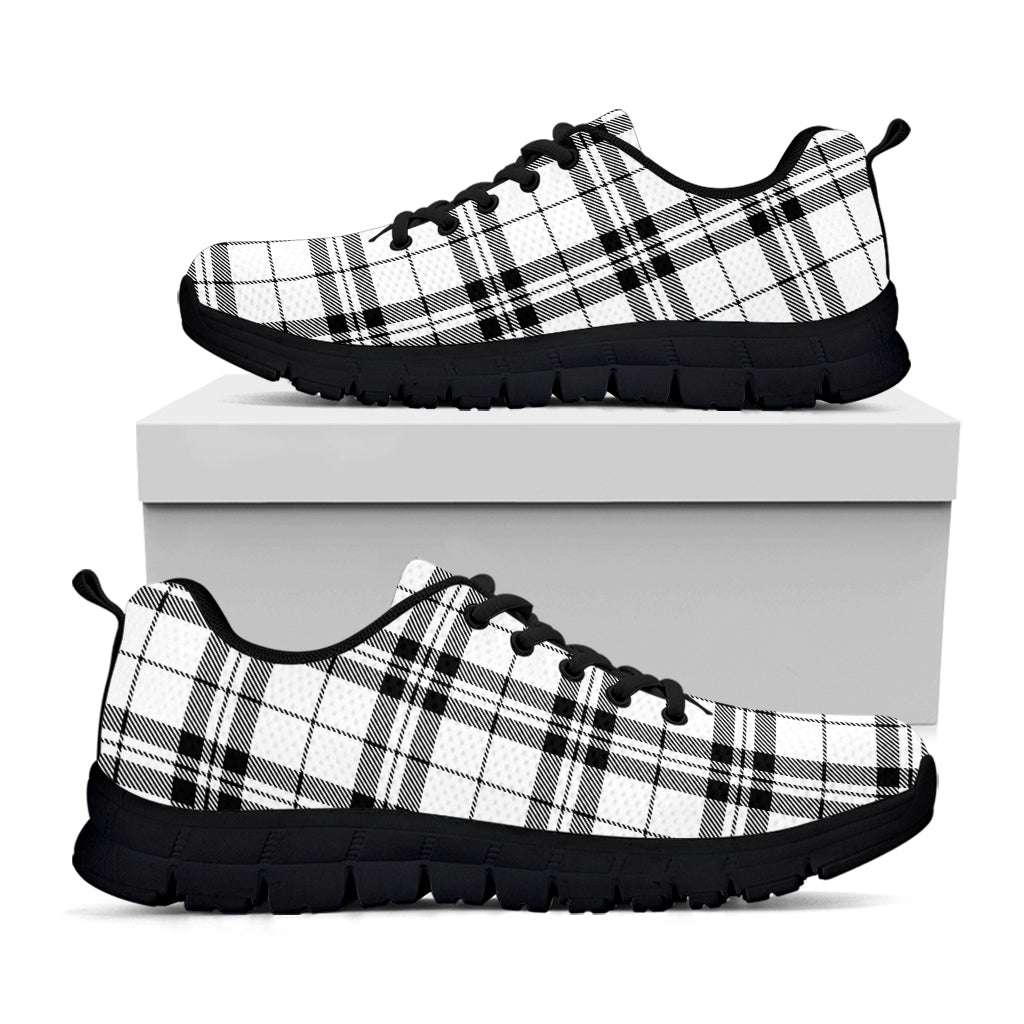 White And Black Tartan Pattern Print Black Running Shoes