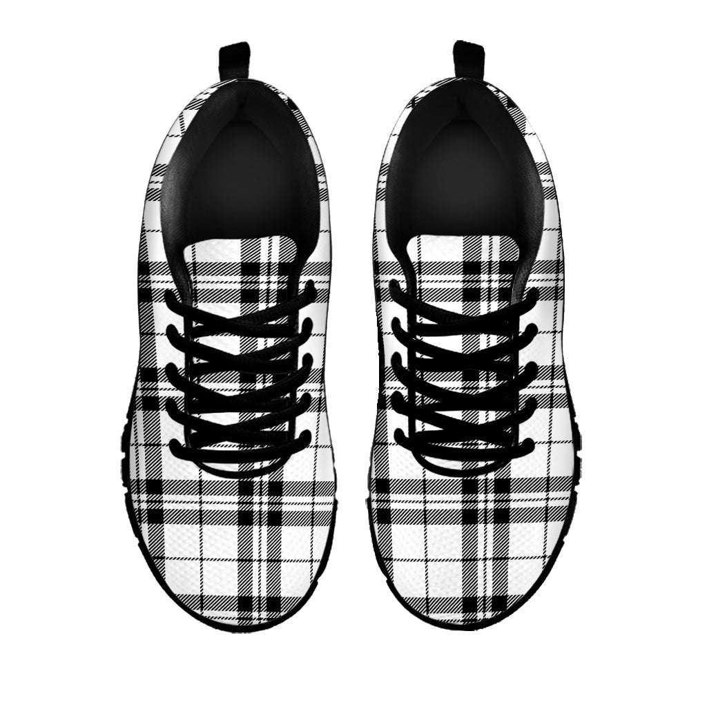 White And Black Tartan Pattern Print Black Running Shoes