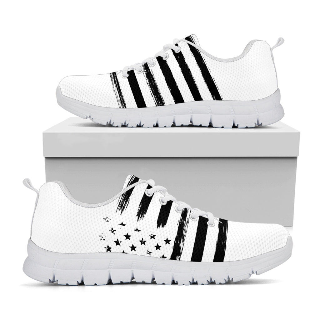 White And Black USA Flag Print White Running Shoes