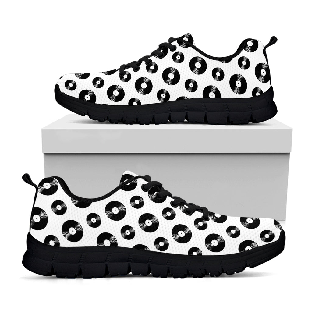 White And Black Vinyl Pattern Print Black Running Shoes