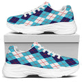 White And Blue Argyle Pattern Print White Chunky Shoes