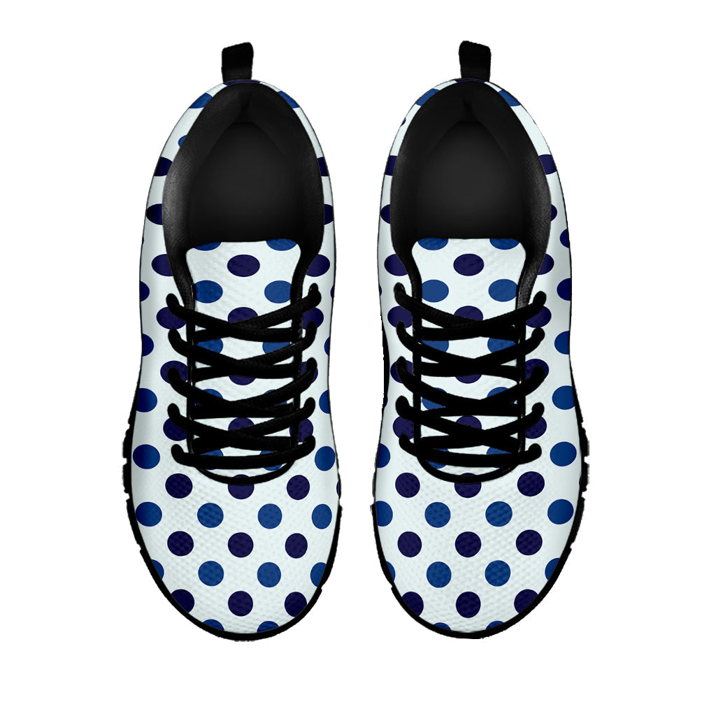 White And Blue Polka Dot Pattern Print Black Running Shoes