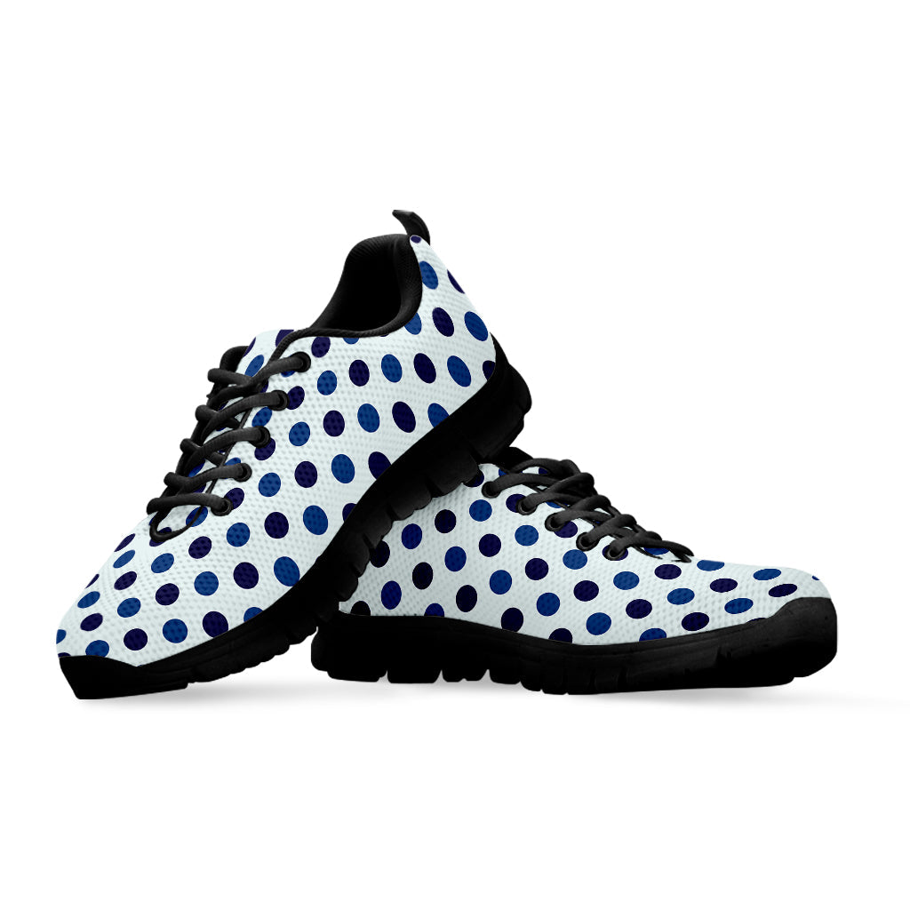 White And Blue Polka Dot Pattern Print Black Running Shoes