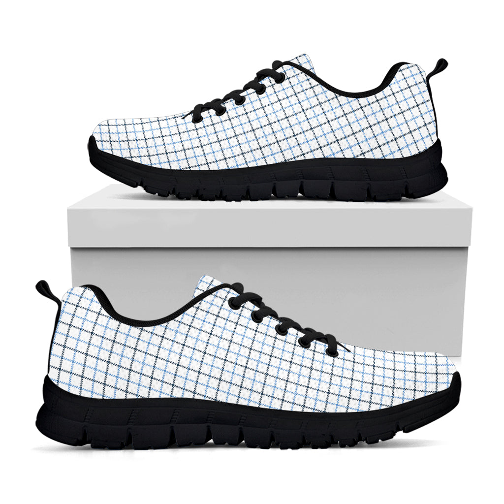 White And Blue Tattersall Pattern Print Black Running Shoes