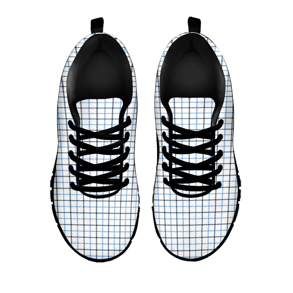 White And Blue Tattersall Pattern Print Black Running Shoes