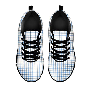 White And Blue Tattersall Pattern Print Black Running Shoes