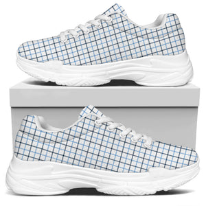 White And Blue Tattersall Pattern Print White Chunky Shoes