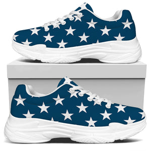 White And Blue USA Star Pattern Print White Chunky Shoes