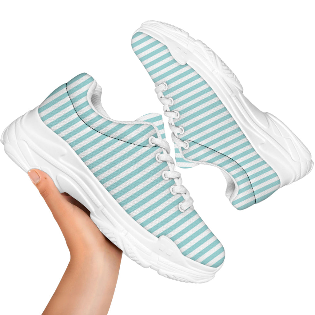White And Cyan Striped Pattern Print White Chunky Shoes