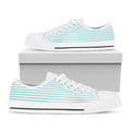 White And Cyan Striped Pattern Print White Low Top Sneakers