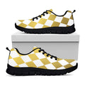 White And Gold Harlequin Pattern Print Black Running Shoes